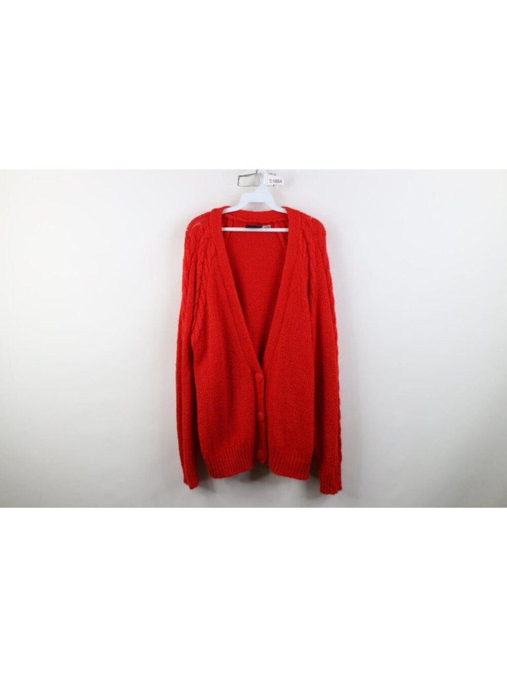 Vtg 90s Streetwear Womens 20W Blank Chunky Crochet Cable Knit Cardigan Sweater